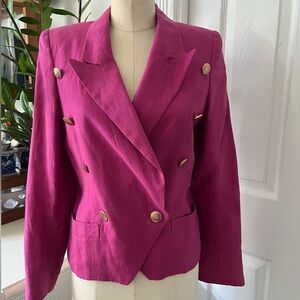 Vintage Escada Double-Breasted Magenta Blazer with Gold Buttons